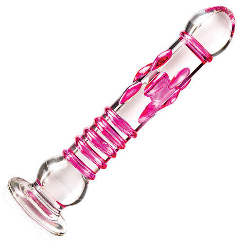Icicles Rose Bump & Swirl Duo Glass Dildo No 6