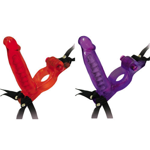 Bendable Vibrating Double Penetrator Strap on Cockring
