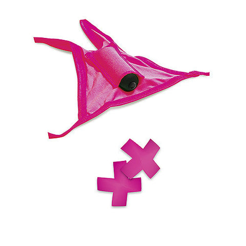 Neon Vibrating Crotchless Panty and Pasties Set